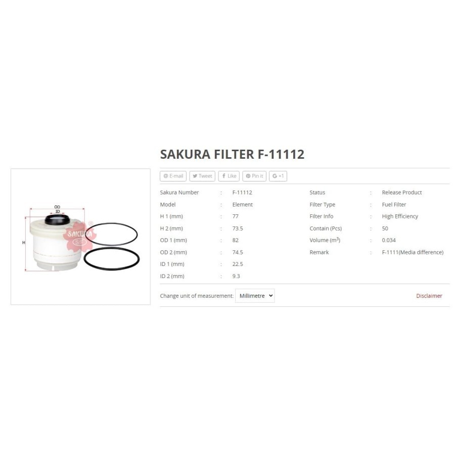 Filter Solar Hilux Diesel Pajero Dakar Fuel Filter Sakura F-11112