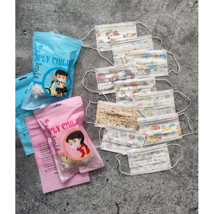 READY MASKER EARLOOP ANAK 3 PLY MOTIF CEWEK COWOK BOY GIRL MERK CAREION ISI 50 LBR PER PACK