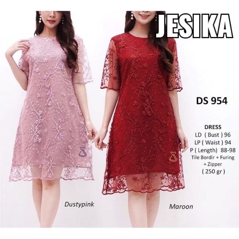 Ds954/jesika dress/tunik brukat tile/dress tile brukat