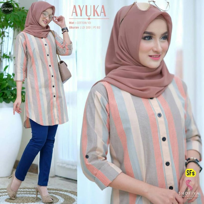 Tunik Salur Garis Katun Ayuka/Kiara New Model