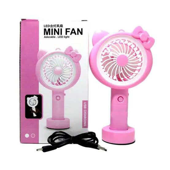 Kipas Angin Tangan Stand Portable Karakter LED Standing Mini Fan bisa COD