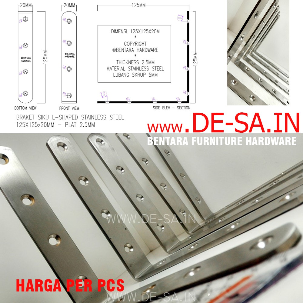 125MM Siku Stainless Steel Braket 125 X 125 X 20 MM Besar Large - L-Shaped Angle Bracket Fastener