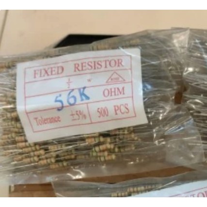 resistor 1/2 watt 56k 500PCS HARGA 500PCS