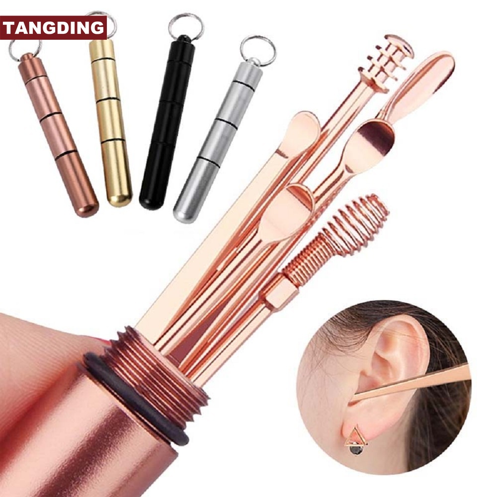 【COD Tangding】6Pcs Set Stainless Steel Ear Pick Curette Wax Removal Kit Earpick Scoop Cleaner Tools Portable Ear Cleaning Sets