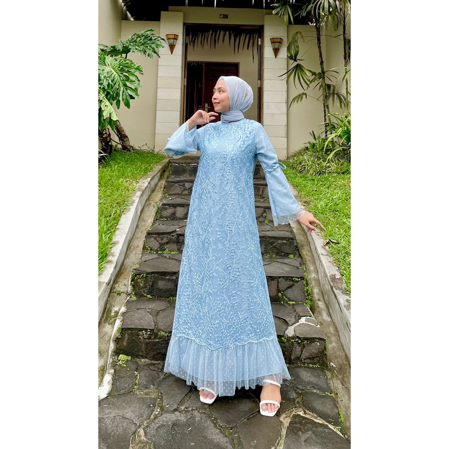 Luna Gamis Kondangan Dress Satin Baju Brukat Tulle Gamis Pesta  Seragam Bridesmaid Long Dress Muslim Tille Premium