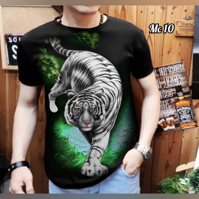 L1A kaos pria Motif Sablon Macan 10