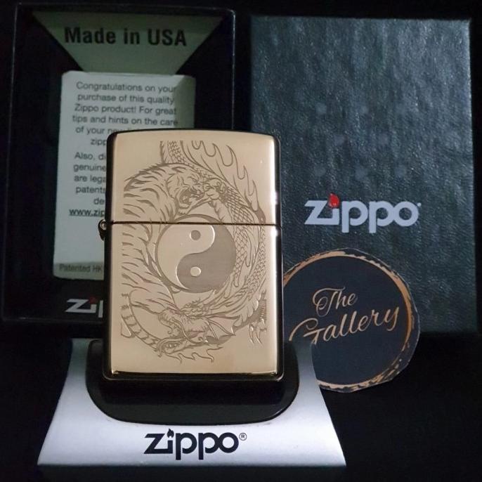 49024 TIGER DRAGON HIGH POLISH BRASS PIPE INSERT ORIGINAL ZIPPO
