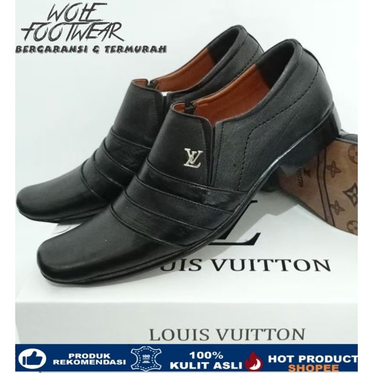 SAPATU OXFORD LV SEPATU PANTOFEL KULIT ASLI PRIA CASUAL - SEPATU KANTOR KASUAL - PANSUS HITAM LV ROME