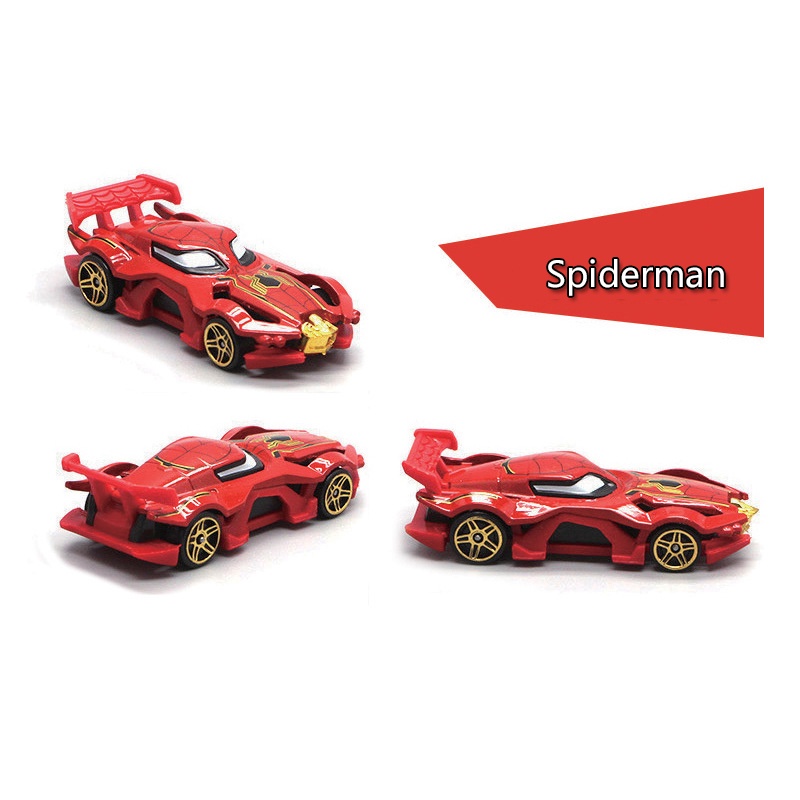 Mainan Mobil Avengers 6 Pcs/set Paduan Mobil Balap Spider-Man Besi Kapten Venom Patung Mini Model Mobil Mainan Anak Laki-Laki Hadiah