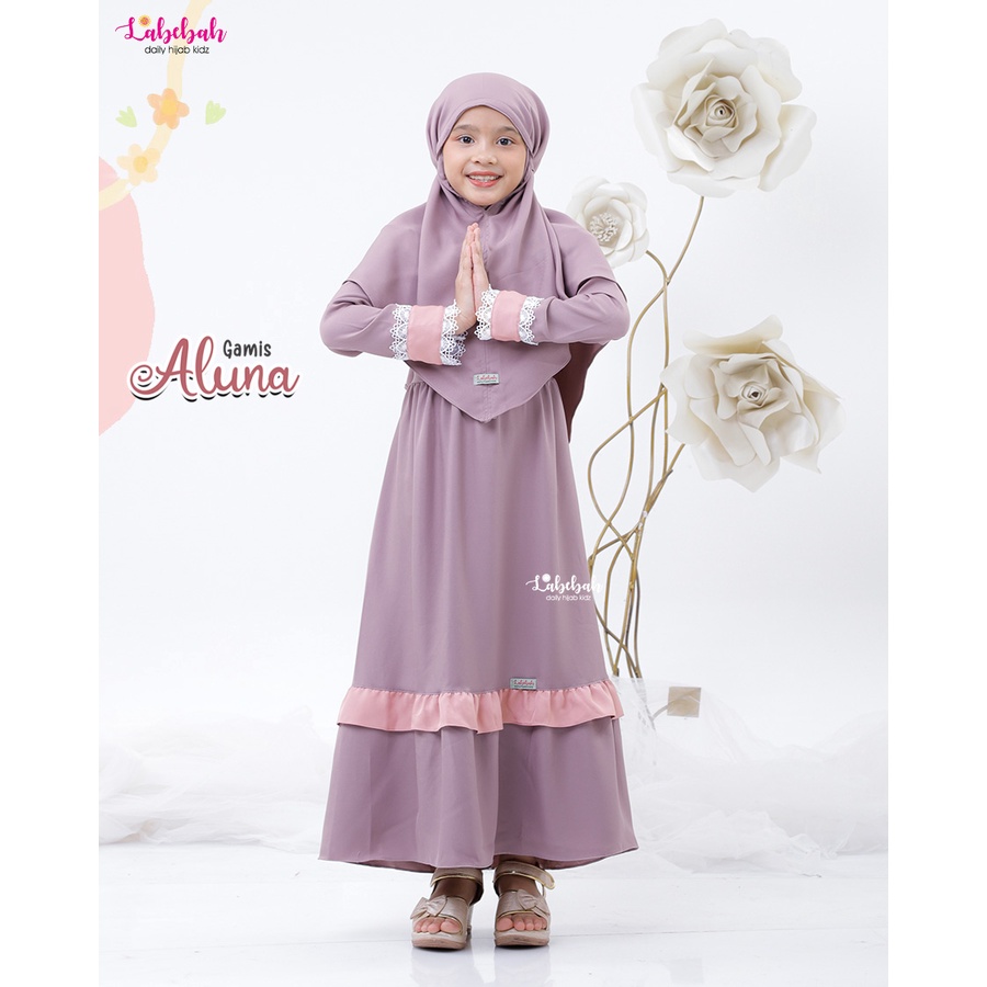 AL 01 Baju Muslim Setelan Gamis Anak Labebah Aluna Dusty Purple