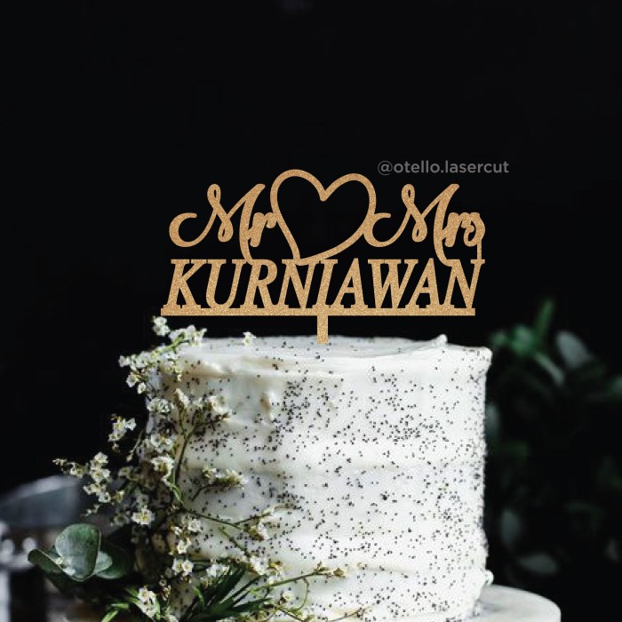 Mr Mrs Custom Cake Topper Hiasan Topper Kue Wedding Pernikahan Couple