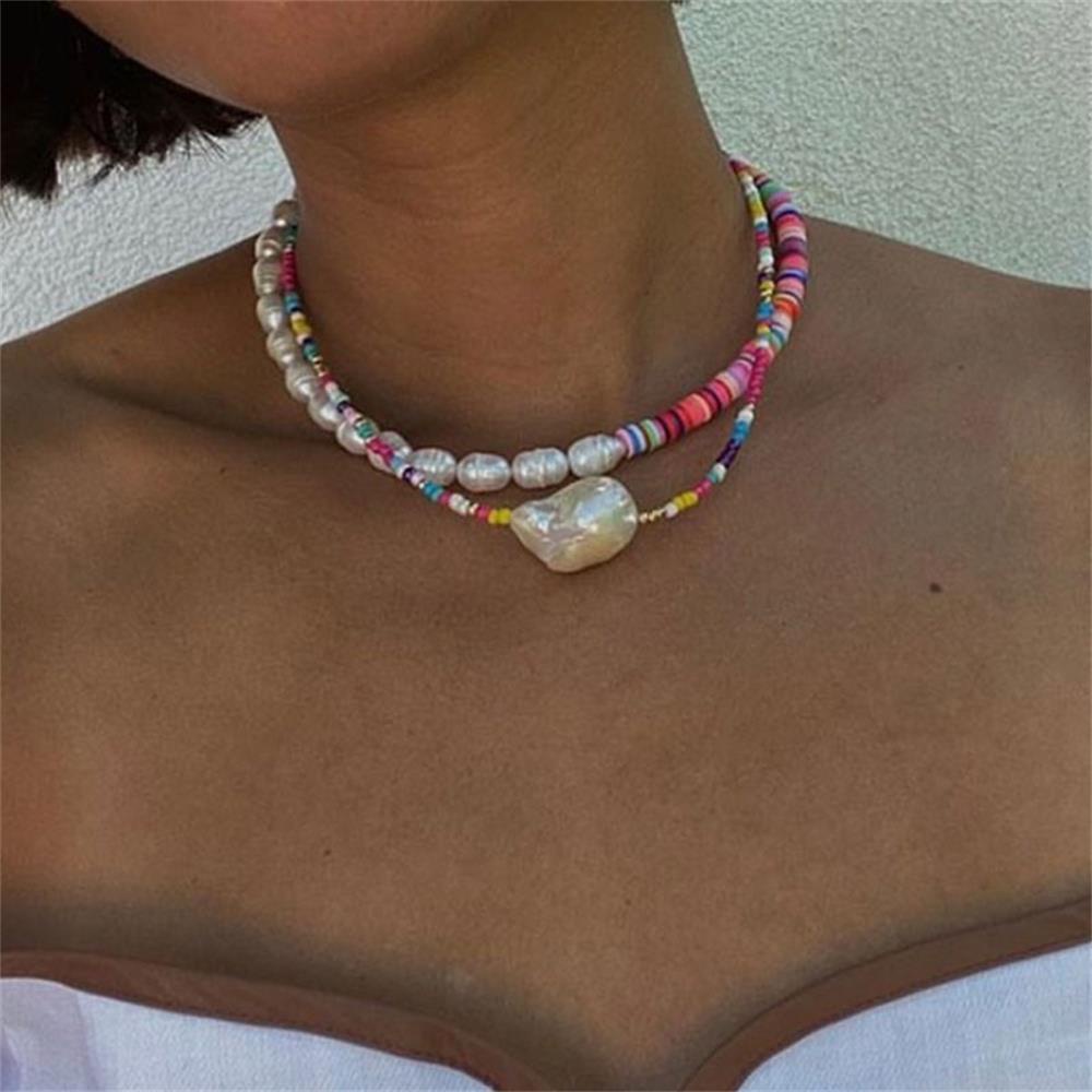 Kalung Manik-Manik Mutiara Bentuk Bunga Warna-Warni Gaya Bohemian Untuk Wanita