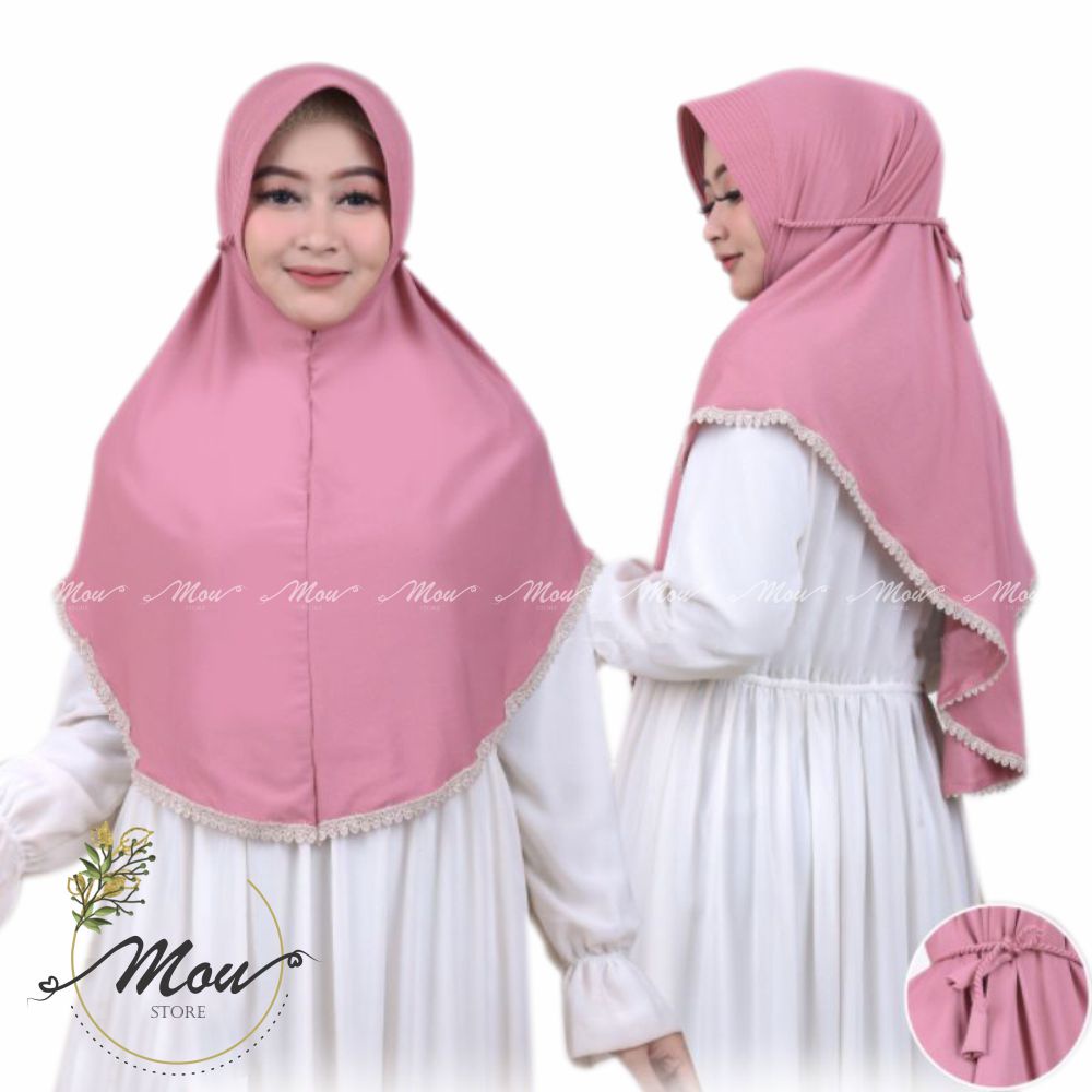 Jilbab Bergo Renda Instan Pet Tali Kepang Ulir Bahan Jersey Airis Premium / Hijab Instan Bergo Jerse