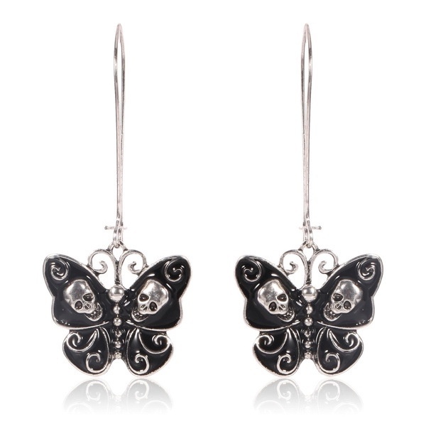 Anting Panjang Desain butterfly skull Gaya retro Eropa Amerika