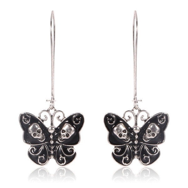 Anting Panjang Desain butterfly skull Gaya retro Eropa Amerika