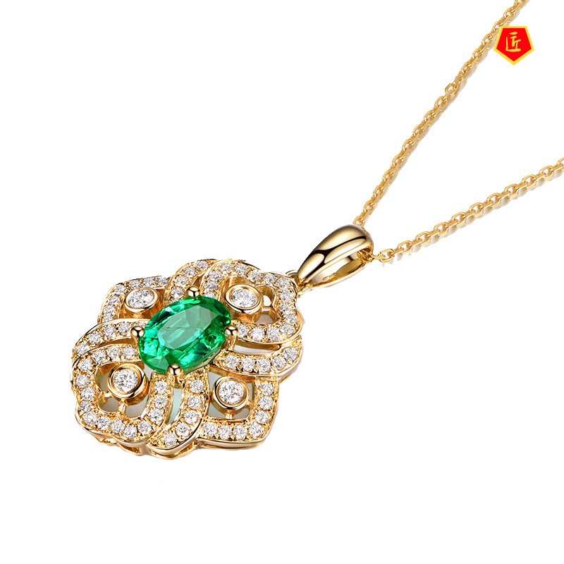 [Ready Stock]Flower Gem Pendant 18K Gold Necklace Female Temperament Noble