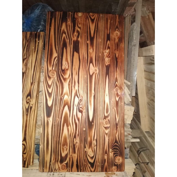 Papan Kayu Jati Belanda Motif Bakar Lebar 40cm Tebal 2cm (SUDAH DIVERNIS)
