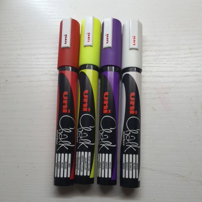 

Uni Chalk Marker Made in Japan (Spidol Kapur) VIOLET, RED, WHITE, FLUO YELLOW