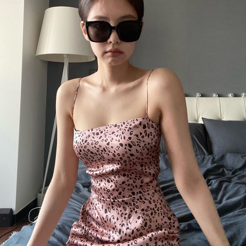 【AMY J】Jennie Style Sexy Korean Style Trend Slim Leopard Print Slip A-Line  Bodycon Dress 7364