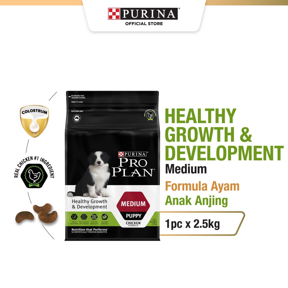 PRO PLAN Dog Puppy Healthy Growth &amp; Development Medium Chicken Makanan Kering Anak Anjing 2.5kg