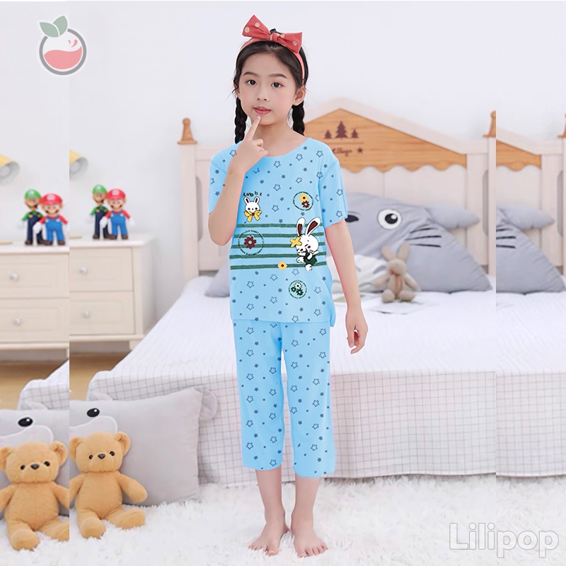 Baju Tidur Anak 3/4 Perempuan dan Laki Usia 2 - 7 Tahun Stelan Celana Rabbit