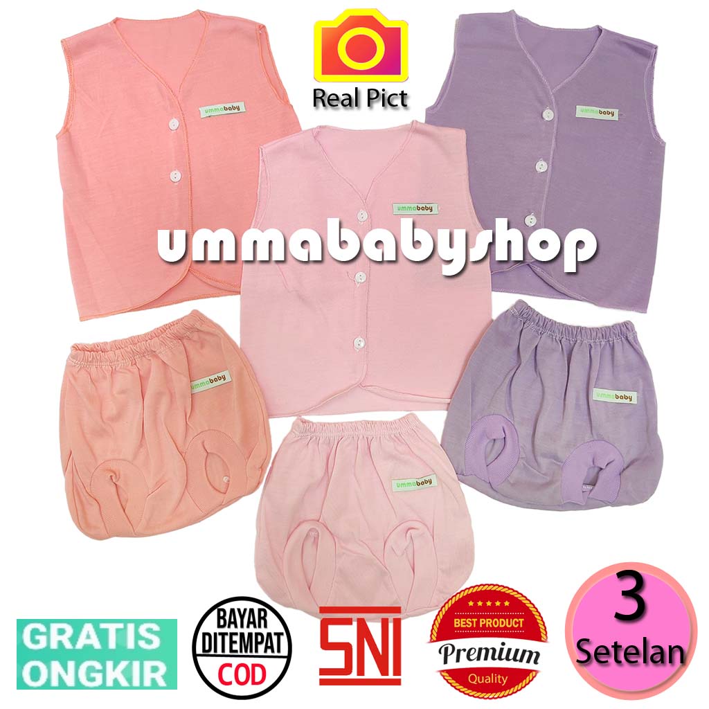 6 pcs / 3 Set Setelan Baju Bayi Baru Lahir Buntung Kutung Katun Halus Lembut SNI Baju Celana Paket Newborn Baby Perlengkapan Bayi Baru  Lahir Gift Kado