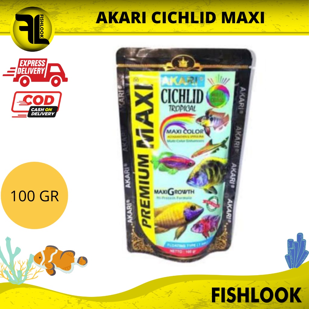 AKARI PREMIUM MAXI CICHLID TROPICAL PAKAN IKAN 100 GRAM