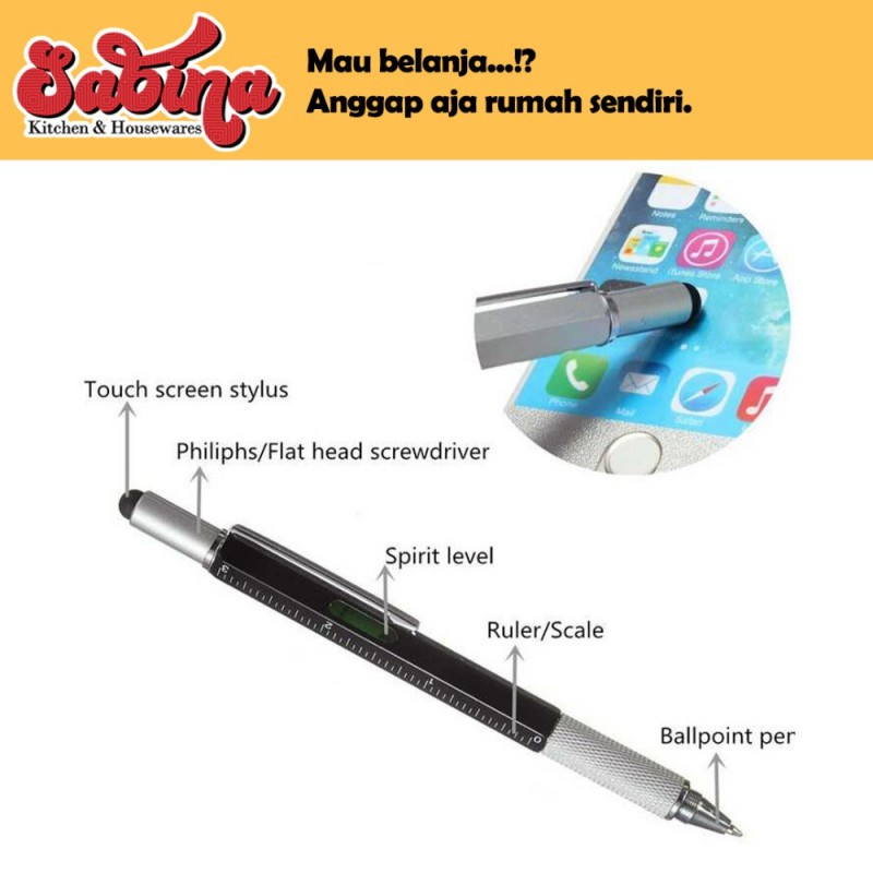 Pena Multifungsi Metal Stylus  Penggaris  Level  Obeng