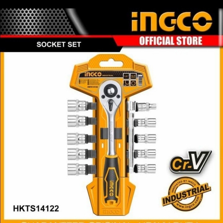 KUNCI SHOCK SOK SET SOCKET SET 1/4" 12pcs INDUSTRIAL INGCO - HKTS14122
