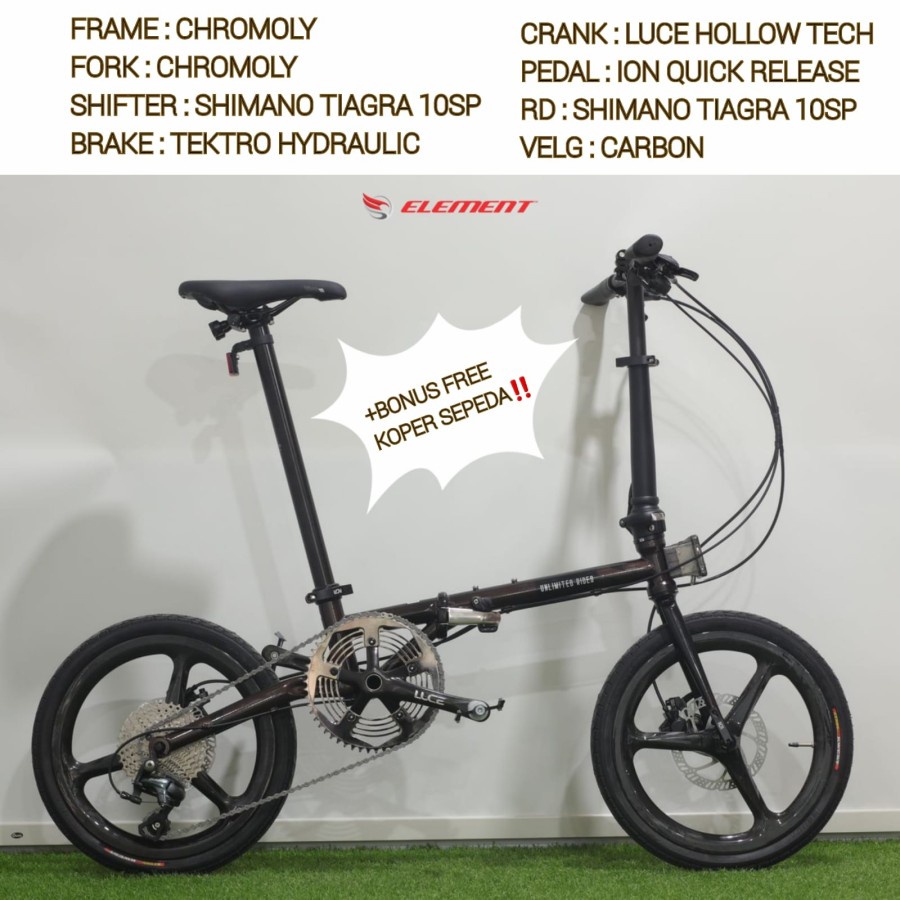 Sepeda Lipat ELEMENT TROY X10 10 Speed VELG CARBON - Sepeda+Bonus