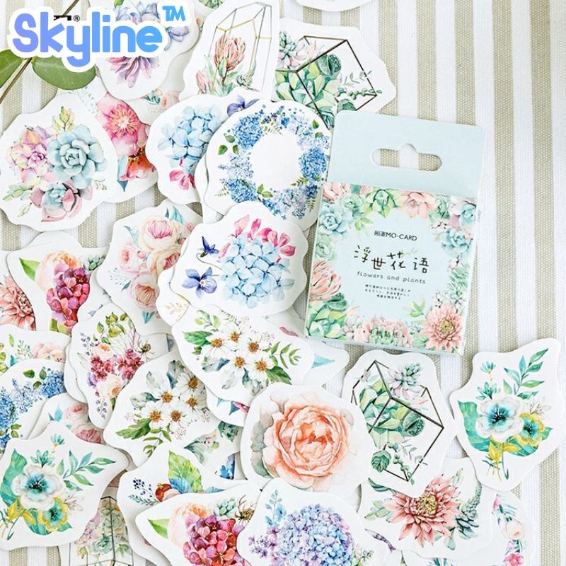 

Sticker Box Kiss Cut Scrap Book Journal Dengan Motif Flower And Plants Isi 45Pcs