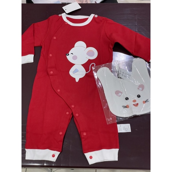 Jumper Bayi Free Celemek Import / Newborn Baby Polo Jumper Red Bib Impor Quality / Pakaian Romper Setelan Bayi Merah Lengan Panjang Lucu