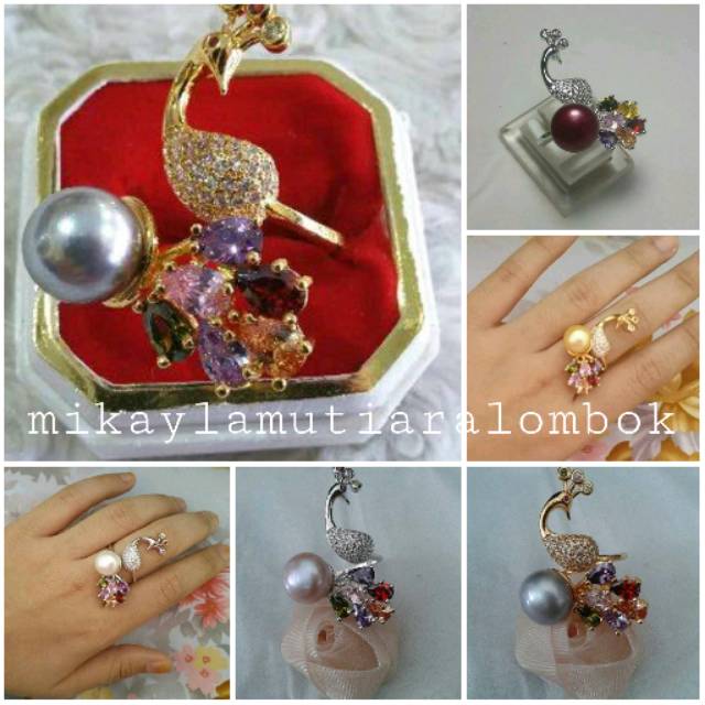 CINCIN RHODIUM MUTIARA ASLI |MODEL BURUNG MERAK