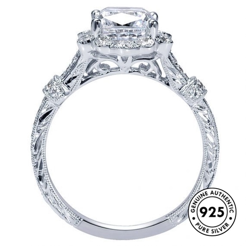 Cincin Silver S925 Model Ukir Aksen Berlian Gaya Princess