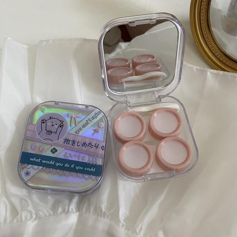 "BTL.11Au22ᴴ" 2in1 Case Lensa Mini Softlens Baby Bunny Cat Rabbit Bear Line Brown Premium / Wadah So