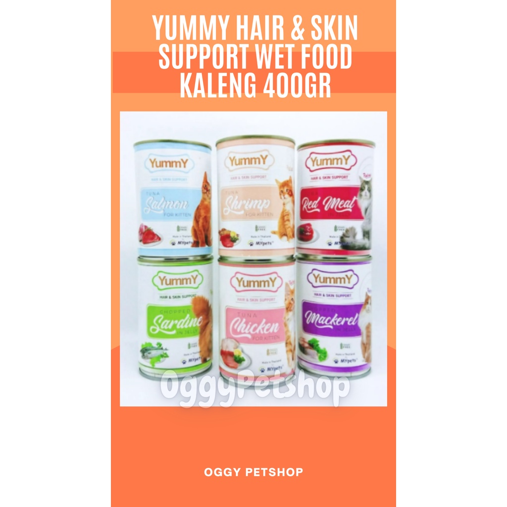 YUMMY HAIR &amp; SKIN SUPPORT WET FOOD KALENG MAKANAN KUCING 400GR | YUMMY 400 gr