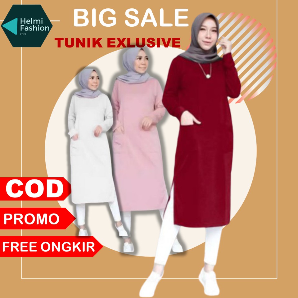 Tunik Import Premium Atasan Tunic Kaos Wanita Jumbo Terbaru Panjang Polos Kekinian Muslimah 2021