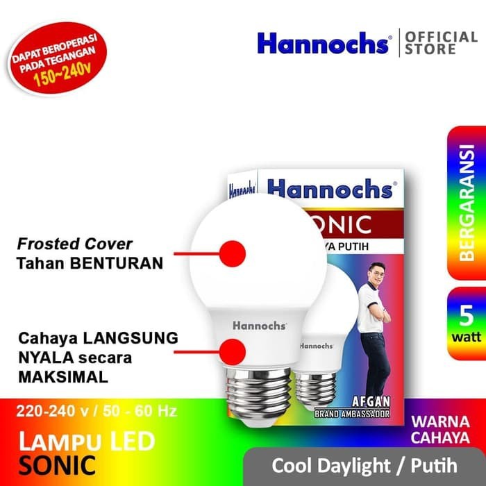 HANNOCHS SONIC 5 WATT - Bola Lampu LED E27 5 Watt - Garansi 1 Tahun