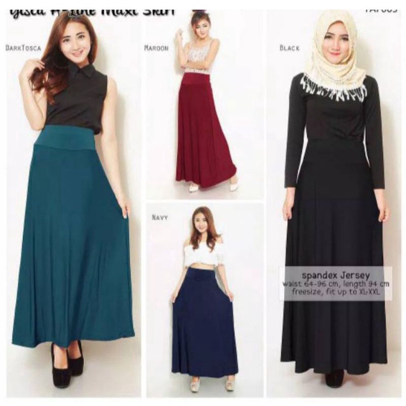 Rok panjang wanita Rok Panjang spandek jersey all size rok payung jersey rok hitam rok jersey murah Flare skirt fashion rok