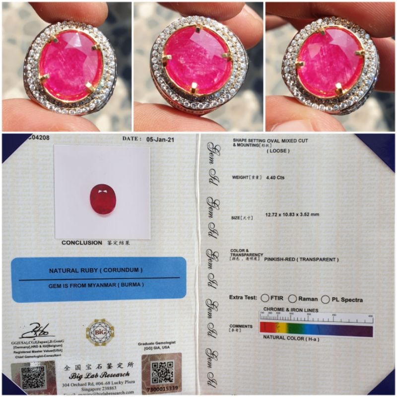 Natural Ruby Burma Myanmar Heat Sertifikat 4.40 crt