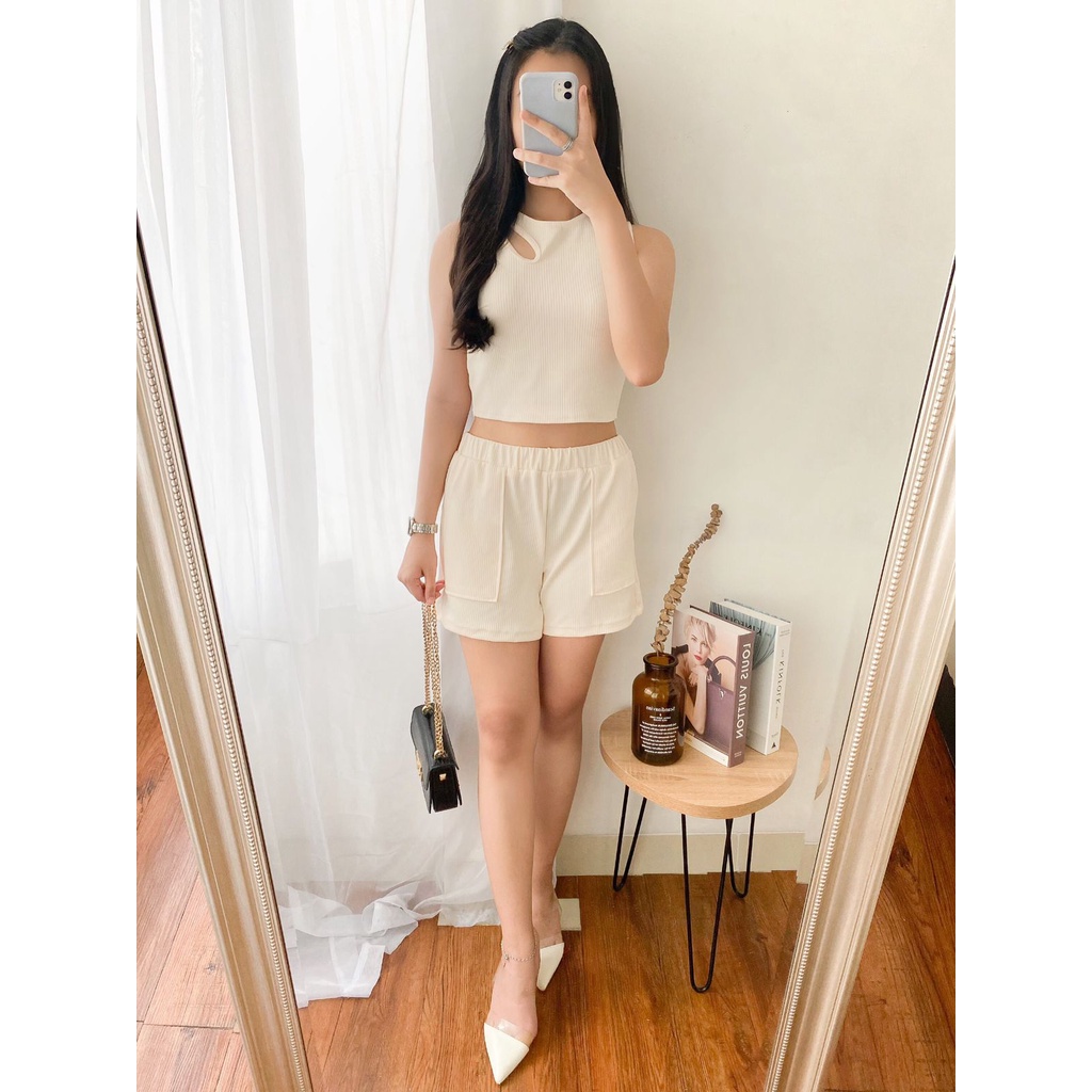 JXPLORE  COTTONBELLS CASUAL JUMPSUIT WANITA MINOWA KNIT POCKET CROP SET PANTS (AL - JS 1883)