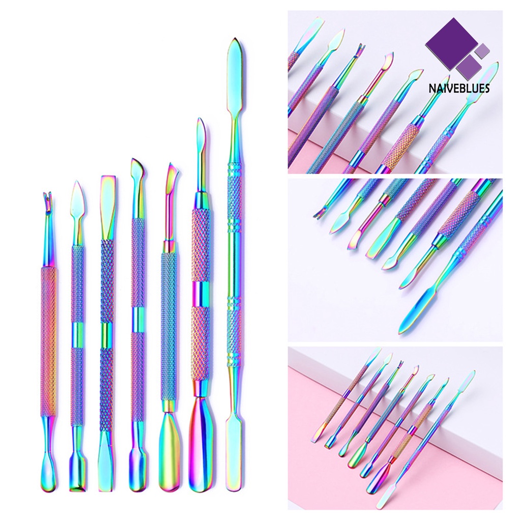 Naiveblue Alat Pendorong Kutikula / Kulit Mati Dua Sisi Bahan Stainless Steel Untuk Manicure / Nail Art