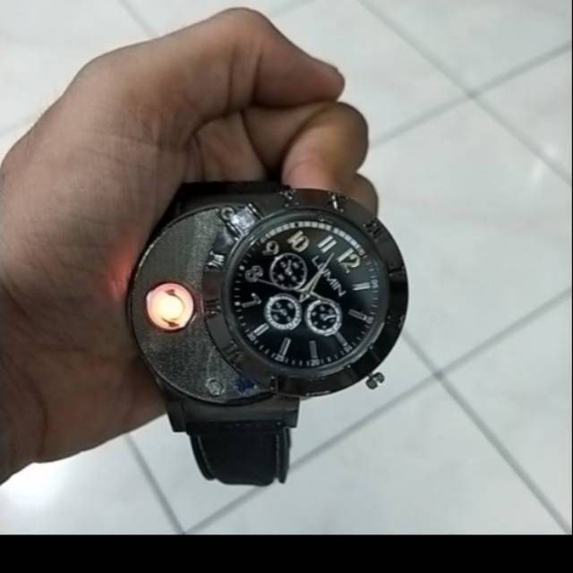 Jam tangan korek api lighter watch merk lumin warna hitam tanpa box ya