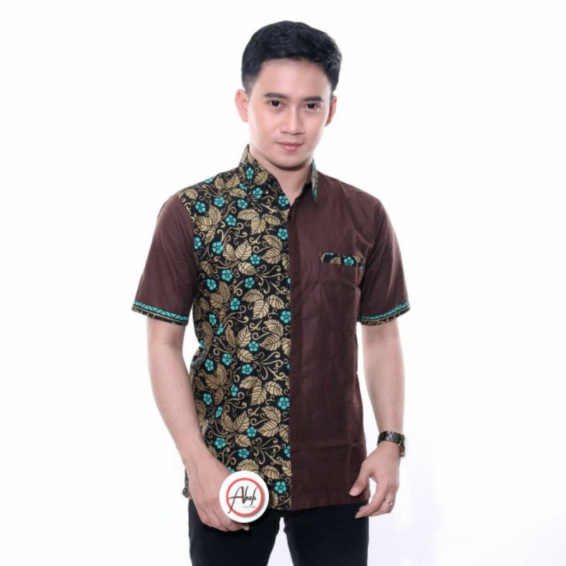 HEM BATIK PRADA PRIA DEWASA REMAJA LENGAN LENGAN PENDEK WARNA COKLAT HIJAU TOSCA BAJU UKURAN M L XL