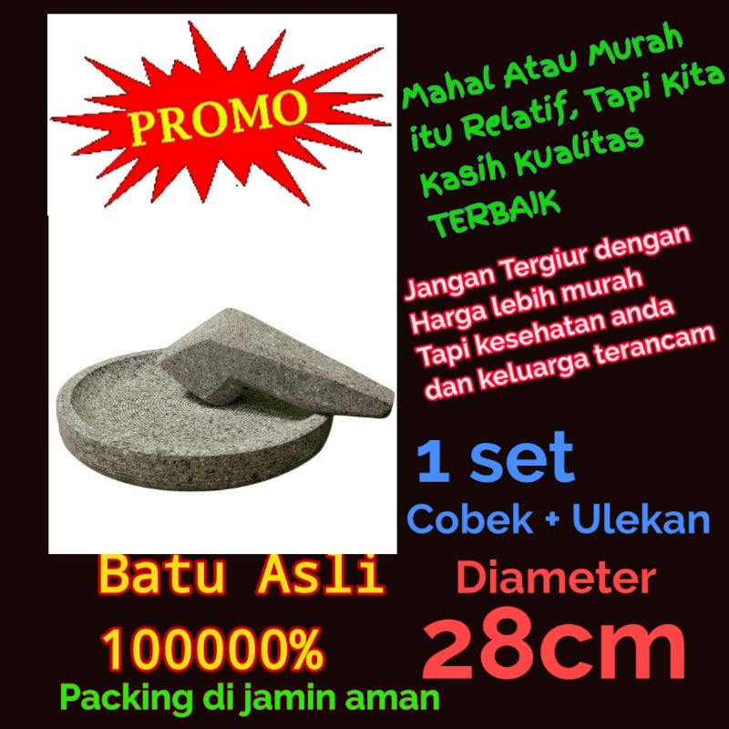 Cowet Batu Asli Ukuran 28cm Jumbo - Cobek Ulek Batu Diameter Besar