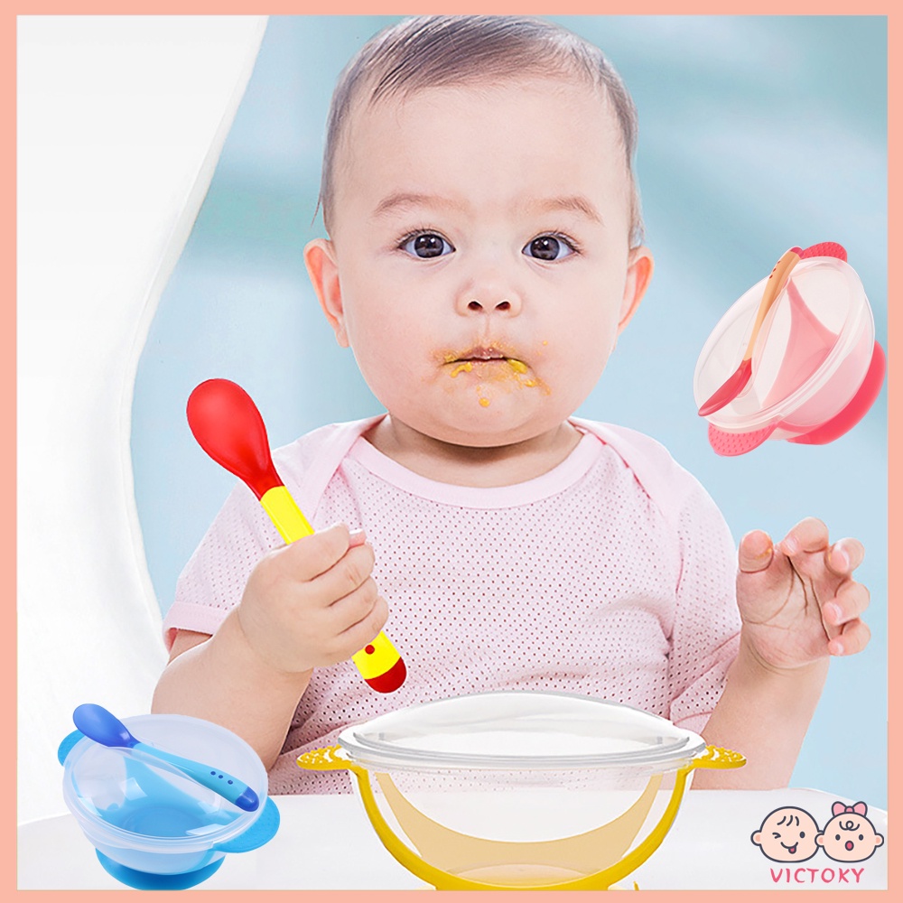 Jual Victoky Peralatan makan bayi/Mangkok bayi anti tumpah set Shopee