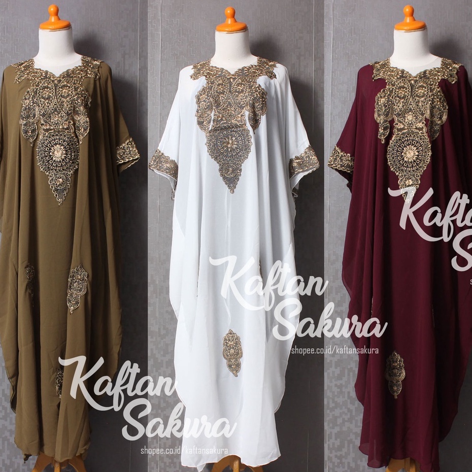 Baju Kaftan Wanita Bordir Gold Mewah Warna Hitam Terbaru untuk Pesta Kondangan Lebaran 2022 Best Seller termurah bisa Gojek Same Day Instant COD