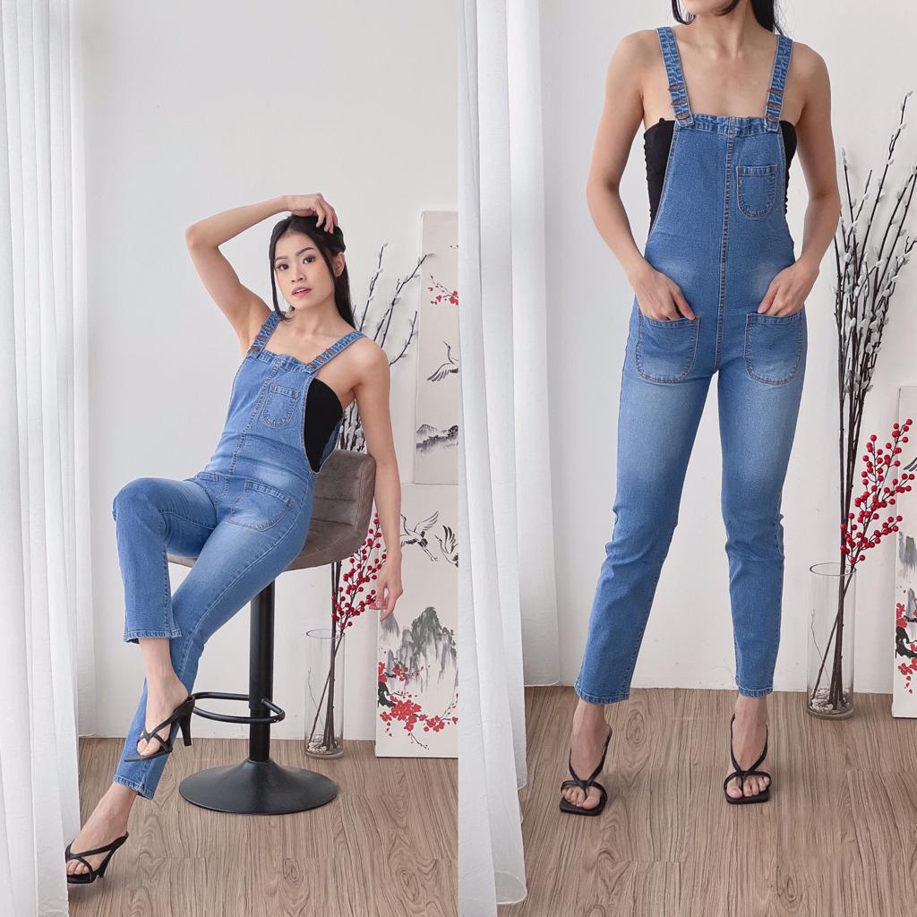 HOPYLOVY Overall Jeans Boyfriend Wanita Biru Medium Baju Kodok Adhara