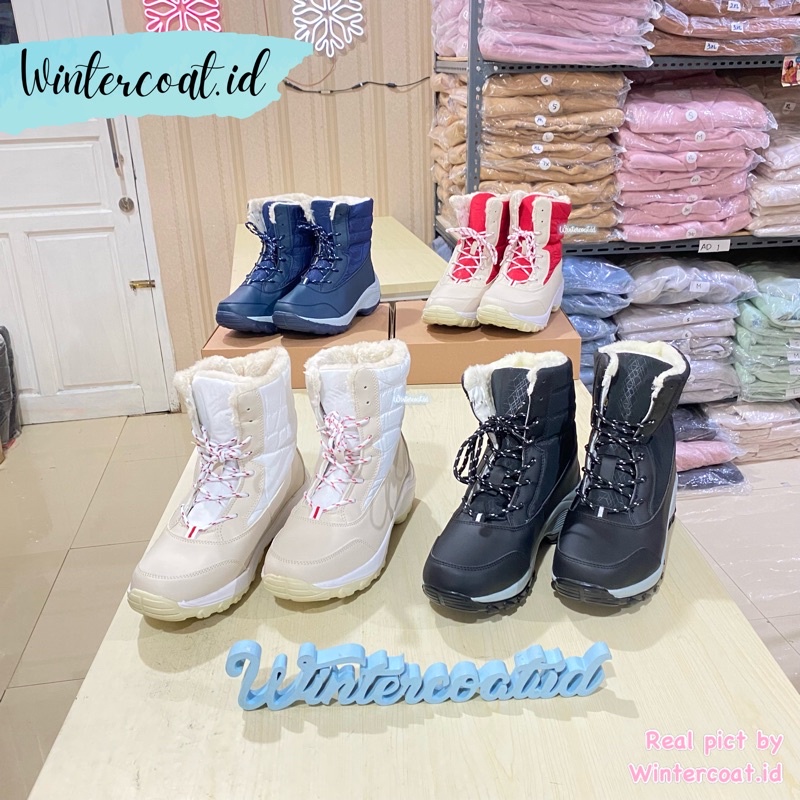 Freya Boots winter snow wanita cewek sepatu musim dingin salju waterproof hitam import thermal anti slip gunung