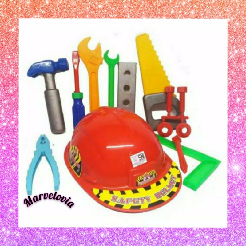 marvelashop | Mainan PERKAKAS peralatan Helm Tukang Konstruksi Tools